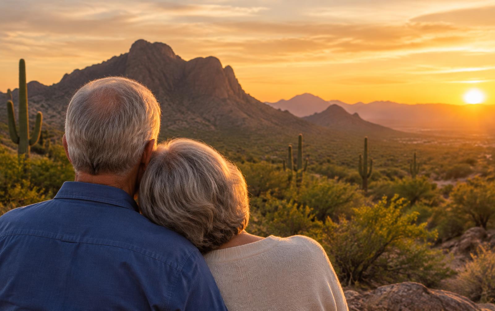 Senior couple watching an Arizona sunset